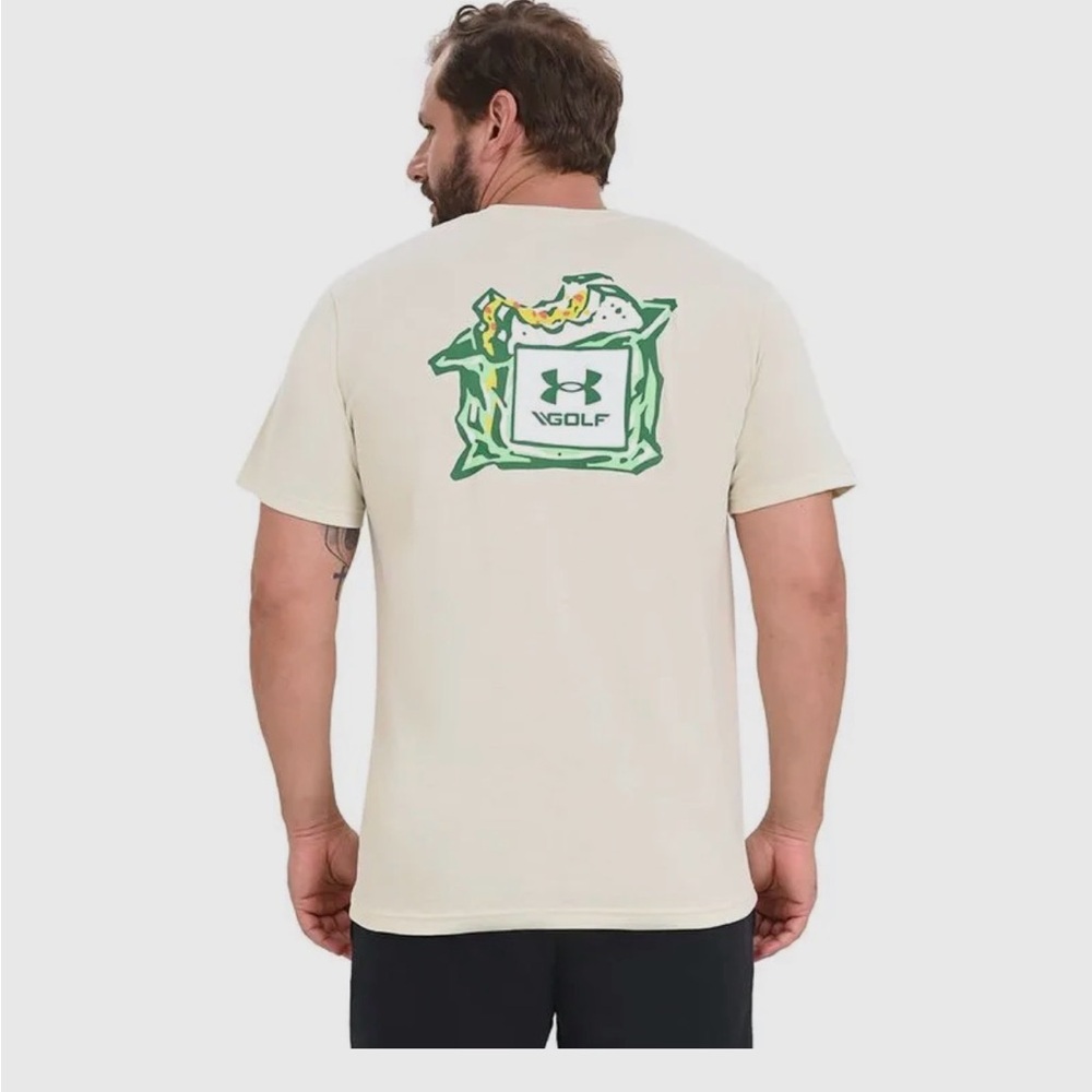Under Armour Cream Short Sleeve Graphic Golf Tee with Green Accents